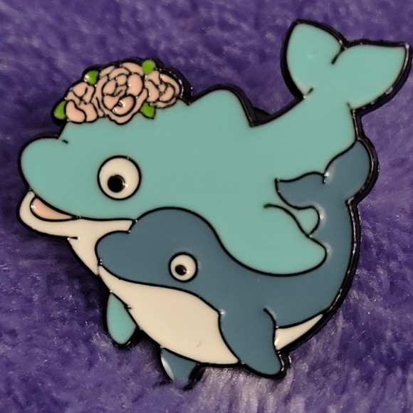 Mother & Child Floral Blue Dolphins Enamel Pin - Picture 3 of 10